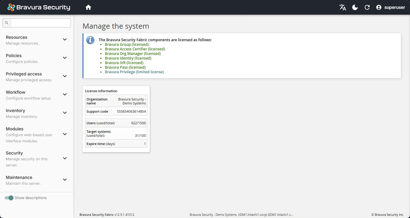 Manage the system